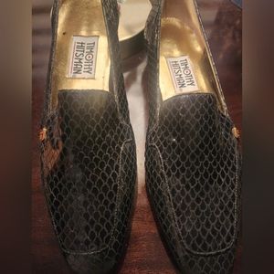 Vintage Women's Timothy Hitsman Iridescent Black Snake Skin Low Heels Size 7.5